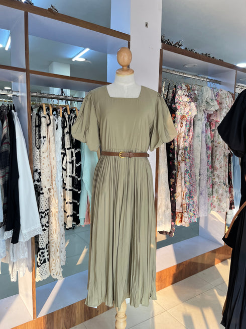 Ladies Casual Square Neckline Belted Maxi Dress